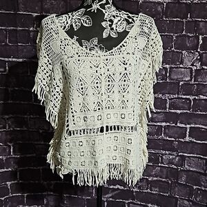 1 2 3 Brand Bohemian Crochet Layering Top with Fringe CLEARANCE